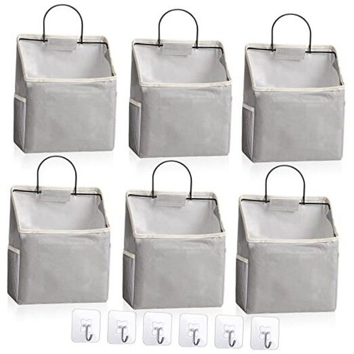 6 Pack Wall Hanging Storage Basket Bathroom Closet Hanging Storage Bag Grey