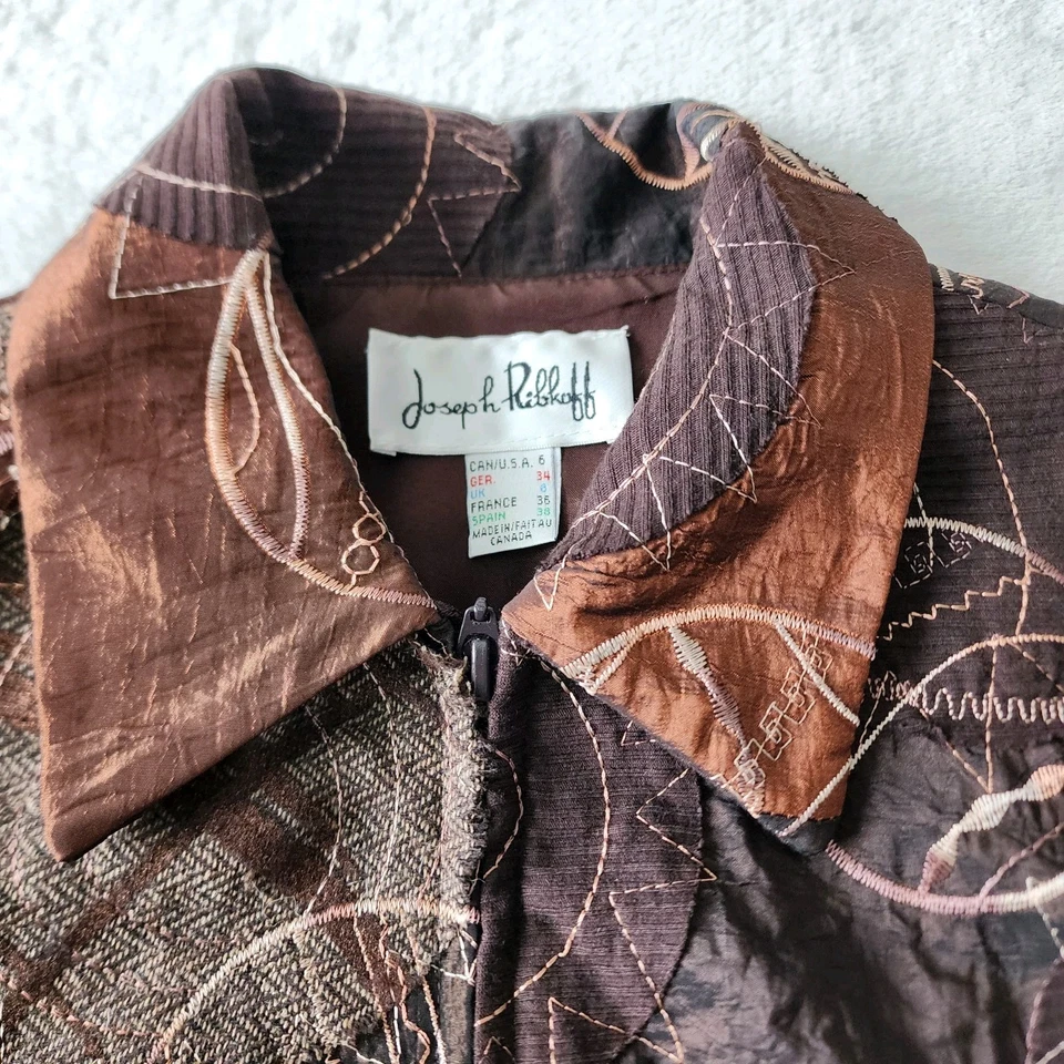 Joseph Ribkoff Jacket Womens 6 Embellished Abstract Textured Art To Wear Copper - Image 3 of 4
