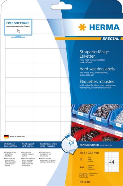 Herma Special Wetterfeste Folienetiketten A4, 48,3 X 25,4 Mm, Weiß, Extrem Stark-image