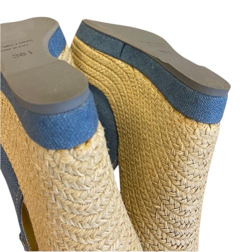 NEW SERGIO ROSSI Blue Canvas Slingback Espadrille Wedge Sandals, Size 38.5 - Picture 5 of 8