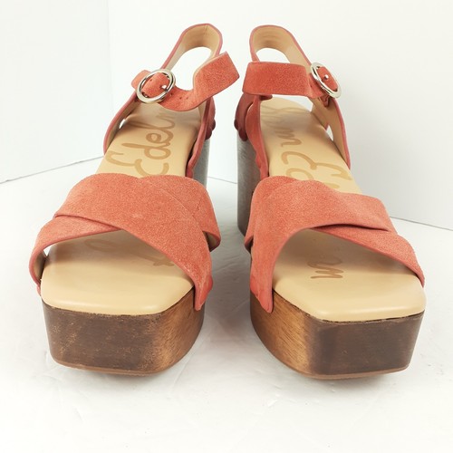 Sam Edelman Orange Josefine Platform Sandal Sz 8M Wood Block Heel Strappy Suede - Picture 5 of 24