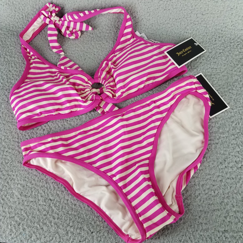 NUOVO Juicy Couture 2 pezzi Halter Bikini costume da bagno donna rosa medio a righe