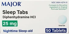 Major Sleep Tabs Diphenhydramine 25mg 50 Ct - Exp Date 09-2027