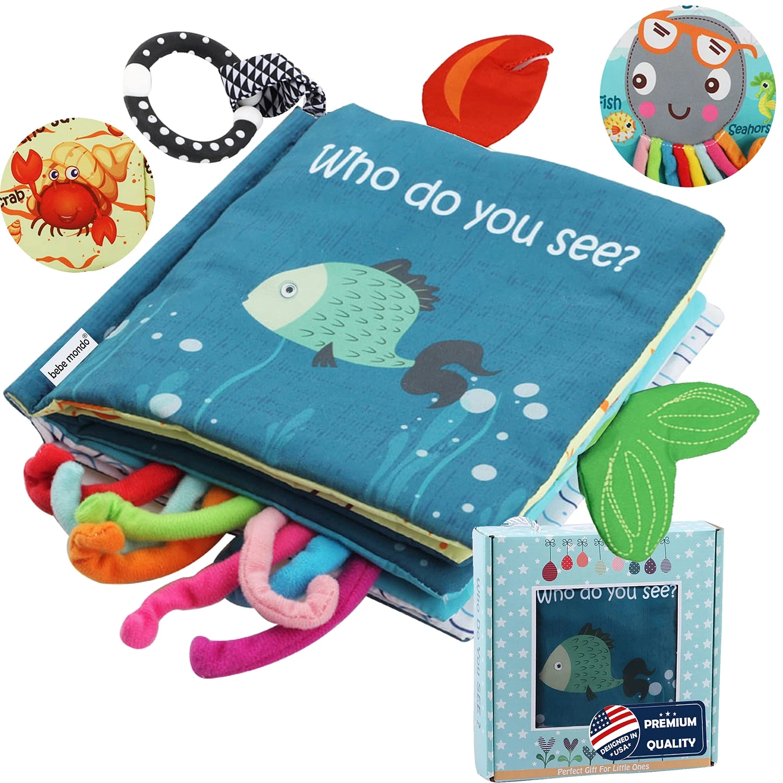 Fish Soft Baby Book ToysTouch and Feel Cloth Crinkle Books for Babies Infant ...