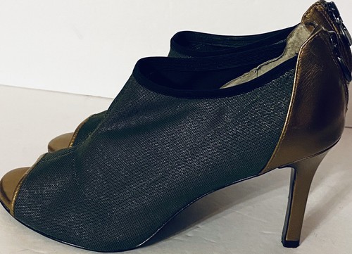 Tahari Women's “ Charm” Open Toe Ankle Booties Size 9.5M Army/Bronze Leather EUC - Picture 2 of 11