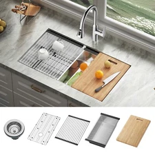 JOMOO 32" Drop-In Kitchen Sink Workstation 18-Gauge Brushed Stainless Steel Bowl