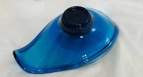 Vintage Viking Handmade Glass Blue Teal Vase Bowl HAND MADE Metal Frog Flowers - Picture 2 of 4