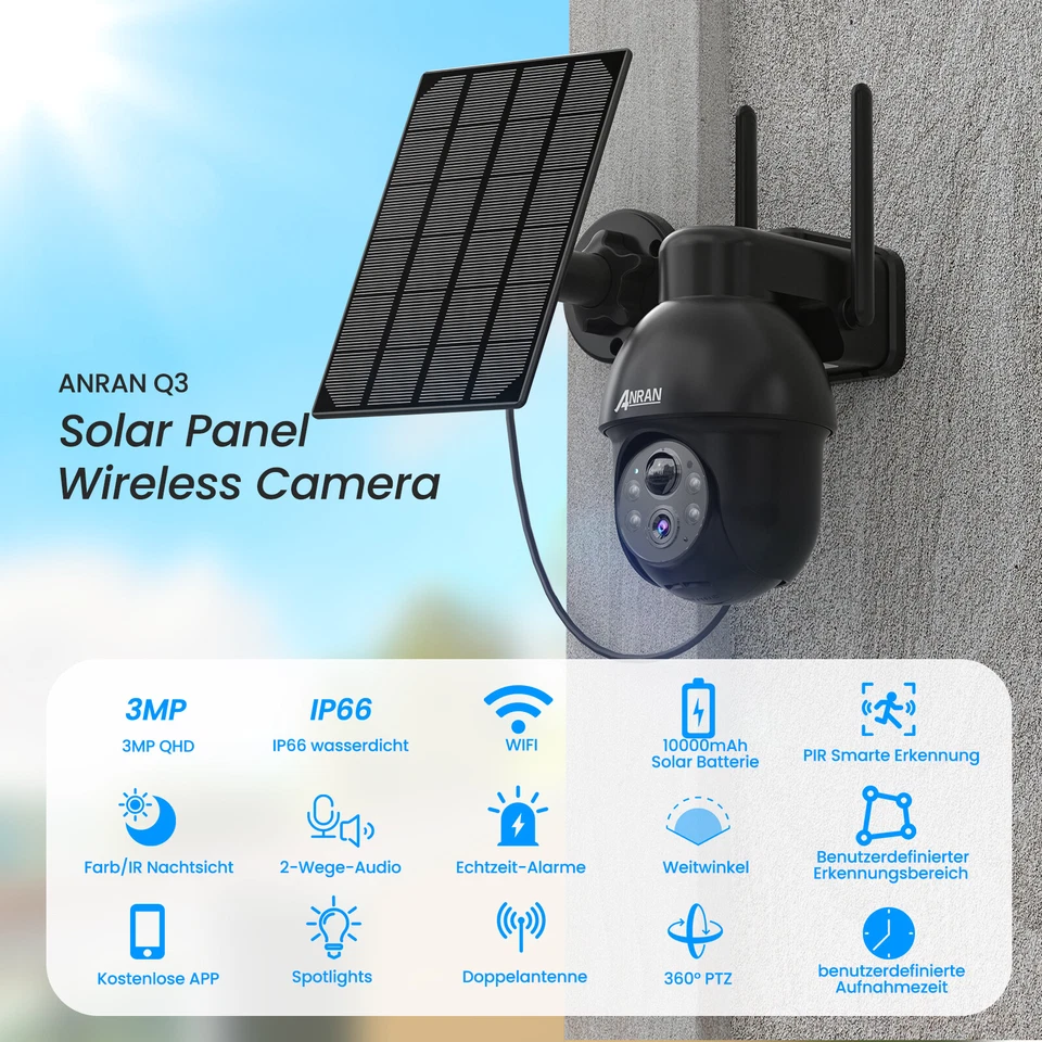 ANRAN Solar Camera WIRELESS SECURITY CAMERA Outdoor WLAN WIFI IP CAMERA Set Outdoor - Image 2 of 4