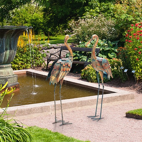 Large Crane Garden Statue Metal Heron Sculptures Outdoor Patio Yard Art Decor - Picture 3 of 12