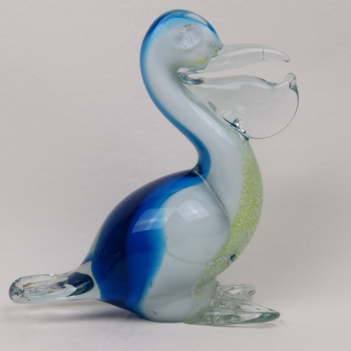 Art Studio Handmade Glass Pelican Shades of Blue White with Silver Flecks 5-1/4" - Picture 13 of 13