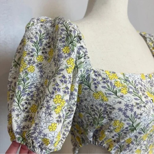 Minikleid Damen Größe XS Talula weiß gelb Blumenmuster seitlicher Ausschnitt Puffärmel - Bild 5 von 12