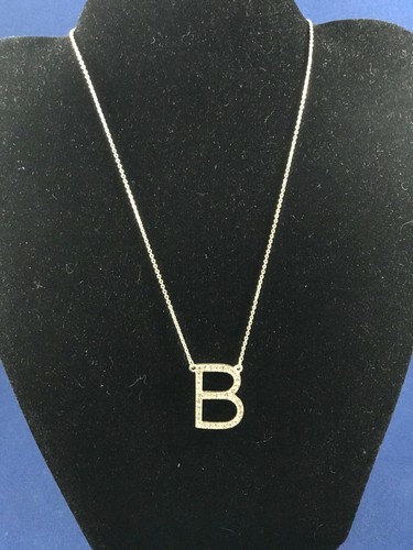 CUBIC ZIRCONIA LETTER "B" INITIAL  ADJUSTABLE LENGTH NECKLACE, SILVERTONE, NWOT - Picture 2 of 5