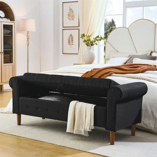 62 in Modern Upholstered End of Bed Bench Storage Ottoman Seat with Rolled Arms - Picture 15 of 15