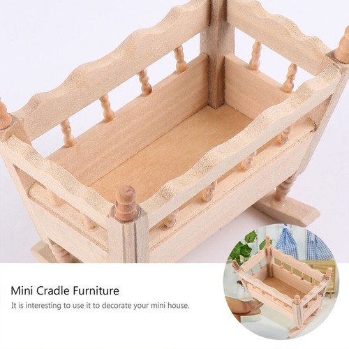 Wooden Cradle Bed Model Baby Unfinished Dollhouse Furniture Mini Dresser - 第 10/12 張圖片
