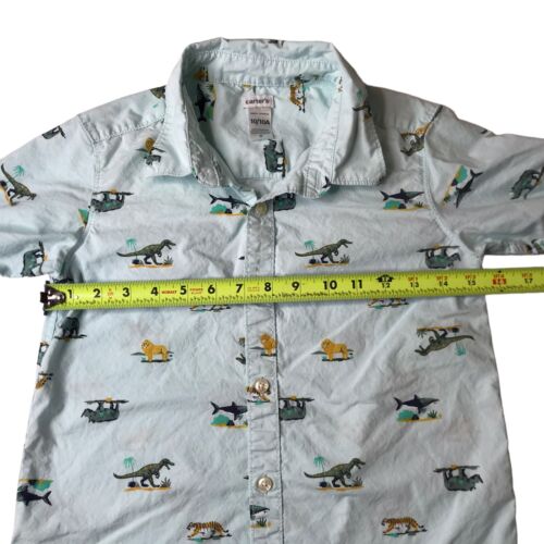 CARTER'S Kid Shirt Short Sleeve Collared. Zoo Animals Size 10/10A Light Blue - Picture 3 of 13