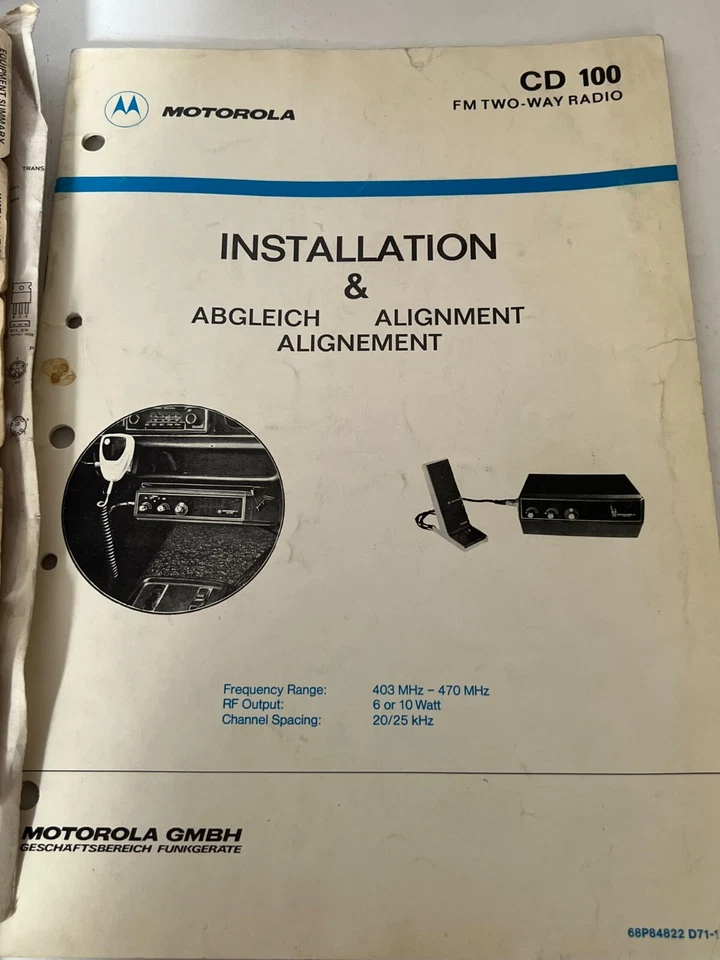 Varios Motorola CD100 FM Two Way Radio Installation & Alignment Manuals - Image 4 of 4