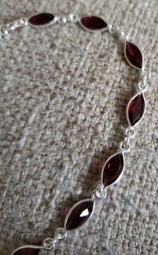 NEW 925 STERLING 8.1 CT MARQUISE GARNET 7 1/2-8 1/4" BRACELET - Picture 2 of 10