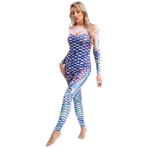 Womens Uniform Performance Mermaid Costume Glitter Jumpsuit Smooth Bodysuit - Picture 15 of 47