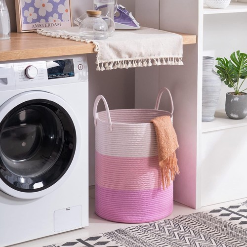 Elegant Pink 58L Tall Laundry Basket - Eco-Friendly Cotton Hamper for Home - Picture 7 of 10