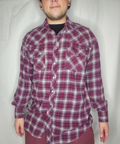 SET BESTEHEND AUS 2 Outlaw Western Wear karierten Flanellhemden mit Perlendruckknopf XLT Vintage EUC Tall - Bild 6 von 9