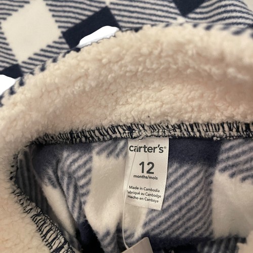 Carter's Flannel Jacket Boy's 12M Months Navy Blue White Checkered Fleece - Picture 5 of 10
