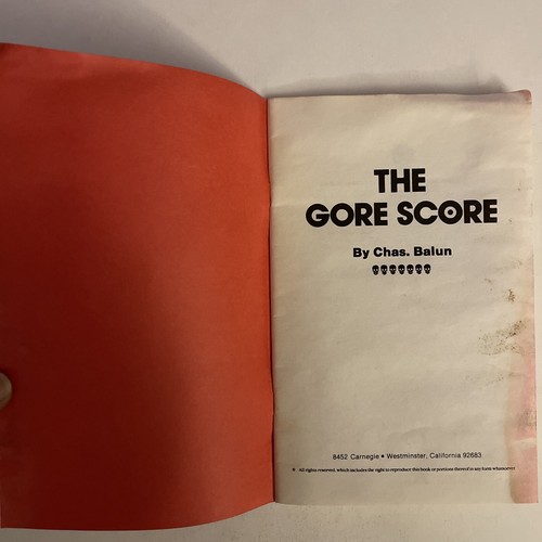 THE GORE SCORE 1985 Chas Balun Self Published True First Edition Good Cond RARE! - Foto 3 di 12