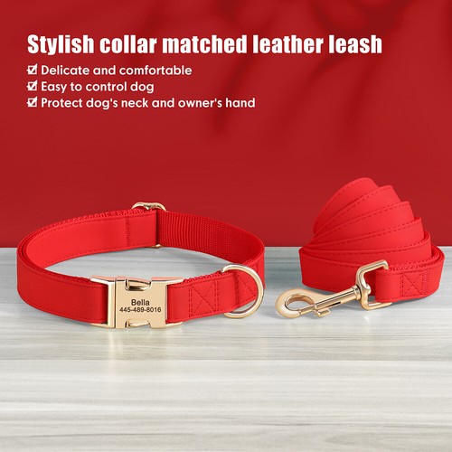 Personalized Dog Collar Nylon Leash Lead Soft Leather Fashion Pet Necklace S M L - Picture 11 of 70