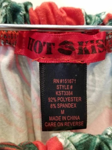 Hot Kiss Girls Off Shoulder Blouse Red Green Tropical Palm Print Elastic Hem M - Picture 6 of 8