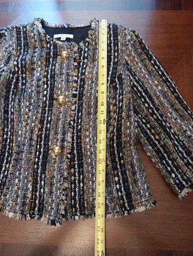 Cabi Paris Wool Blend Boucle Tweed Fringe Blazer Jacket Brown Size Medium - Picture 9 of 15