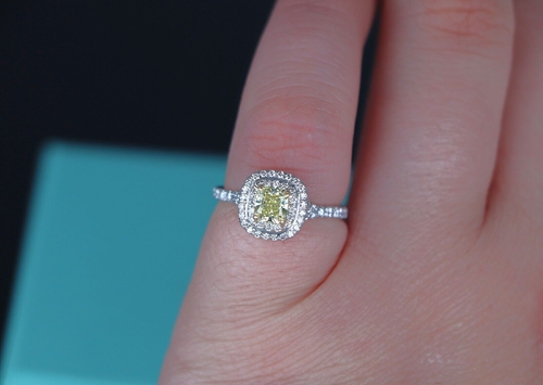 $12800 Tiffany 18k Platinum Soleste Fancy Intense Yellow Diamond Engagement Ring - Picture 5 of 13