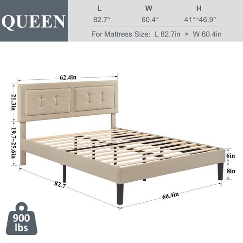 Bed Frame Twin/Full/Queen Size Upholstered Platform with Headboard Mattress Base - Picture 35 of 57