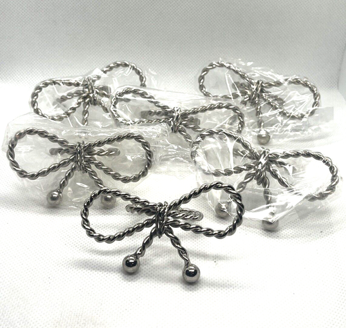 Set 6 porta tovaglioli in metallo ritorto colore argento nodo fiocco country cottage nuovi - Foto 2 di 8
