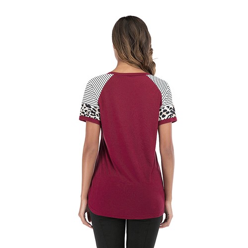 Women Casual Short Sleeve Color Block Tunic Comfy Stripe Crew Neck T Shirt Tops - Bild 11 von 17