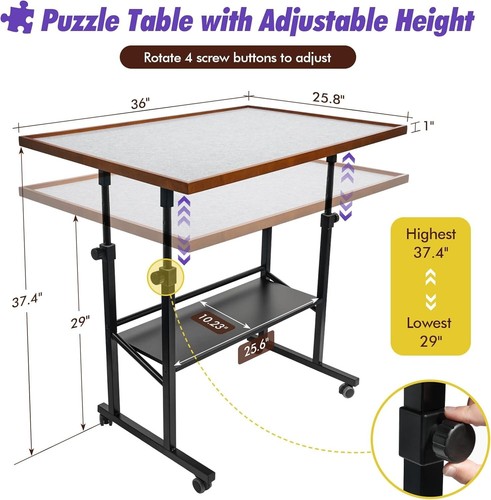 1500 Pieces Jigsaw Puzzle Table with Legs 36x26 Adjustable Height Puzzle Board - Picture 3 of 8