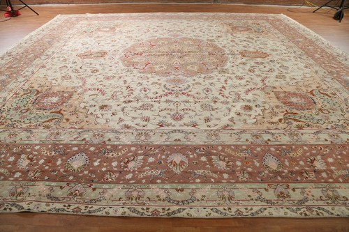 Meisterwerk Wolle/Seide Tebriz 16x16 Fuß großer quadratischer Teppich 400 Knoten pflanzliche Farbe - Bild 7 von 12