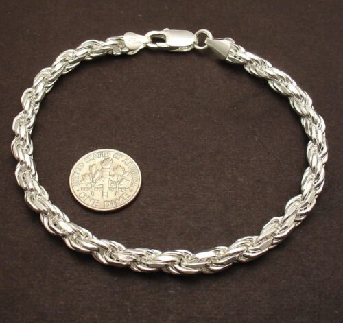 9" 6mm Bold Diamond Cut Rope Chain Bracelet Solid Real 925 Sterling Silver 23.4g - Picture 2 of 6