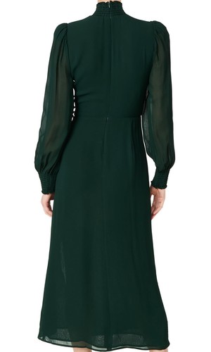 Reformation Aude Women's Turtleneck Long Sleeve Ruched Midi Dress Forest Size 4 - Picture 3 of 4