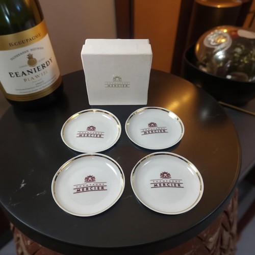Vintage Champagne Mercier Coaster Set of 4 in Box – White Porcelain with Gold Tr - Picture 5 of 6