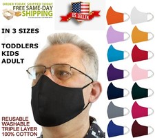 IN 3 SIZES Triple Layers 100 Cotton Face Mask Washable Reusable W/Filter Pocket