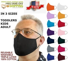 IN 3 SIZES Triple Layers 100% Cotton Face Mask Washable Reusable W/Filter Pocket