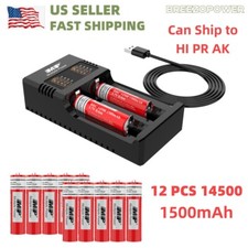 12 pcs 1500mAh Rechargeable 14500 Battery + 2 slot Charger for Flashlight Torch 1.42 per gallon