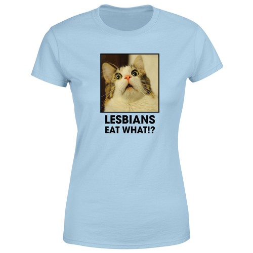 Lesben essen was Damen-T-Shirt Katzenliebhaber lustig lesbisch Humor Neuheit Witz Shirt - Bild 6 von 12