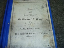 Carlton Machine Tool Models 0A and 1A Radial Drill Operator & Maintenance Manual