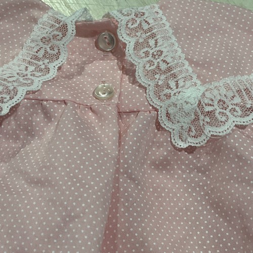 Evy Vintage Baby Dress 12 Months Pink White Lace Tiny Polkadots Short Sleeve - Picture 16 of 17