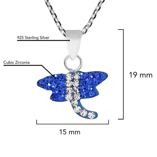 Adorable Blue Crystal Dragonfly .925 Silver Necklace - Picture 3 of 6