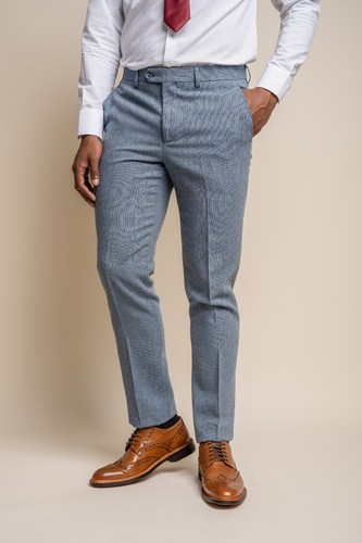 Juego de 3 piezas de traje de tweed de calce ajustado para hombre mezcla de lana traje de boda de negocios - azul - Imagen 9 de 11