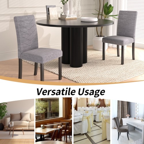 Set of 4/6 Dining Chair High Back Armless Linen Fabric Stool Kitchen Dining Room - Picture 5 of 30