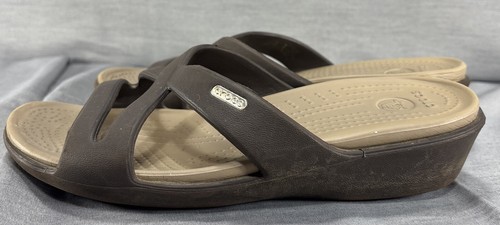 Crocs Patricia II Brown Wedge Strappy Slides Slip On Comfort Sandals Women Sz 8 - Picture 3 of 9