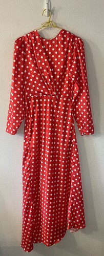 RONNY KOBO Maxikleid Carmen rot weiß gepunktet Satin XS ohne Gürtel - Bild 4 von 16