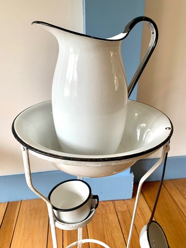 Antique Iron Wash-Stand & Enamel Ware Pitcher Basin + - Picture 15 of 19